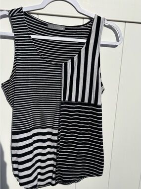 Olivia Moon - black & white striped/blocked - sleeveless tank top -Medium